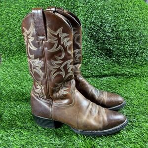 Ariat Heritage R Toe Western Boots Mens 9.5 D Distressed Brown Leather